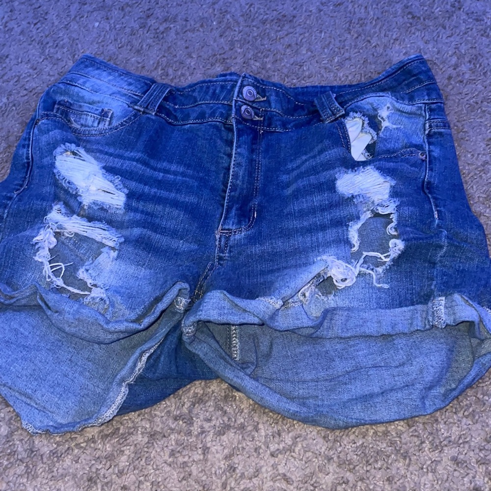 Distressed jean shorts